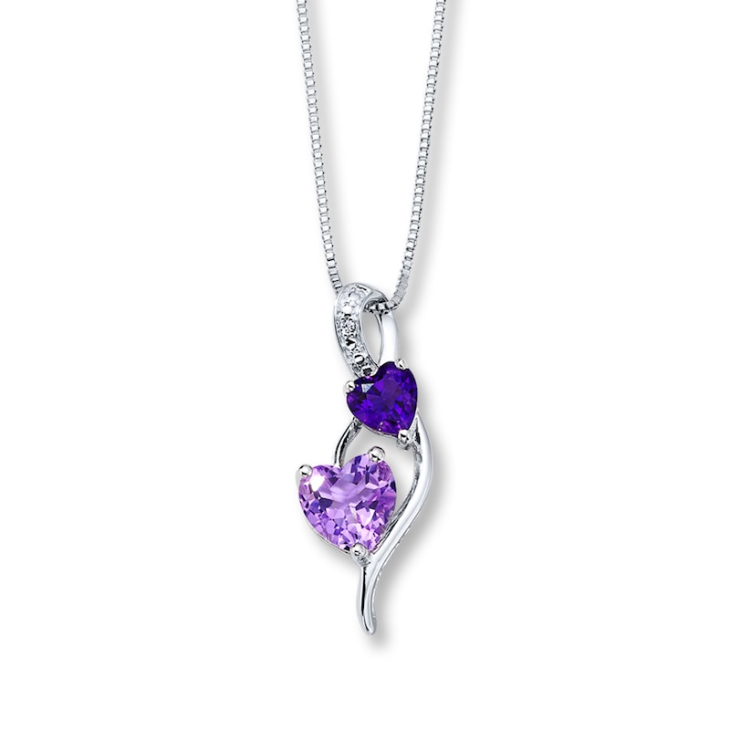 Main Image 1 of Amethyst Heart Necklace Diamond Accent Sterling Silver