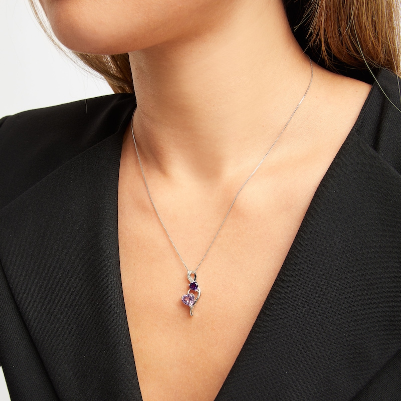 Main Image 2 of Amethyst Heart Necklace Diamond Accent Sterling Silver