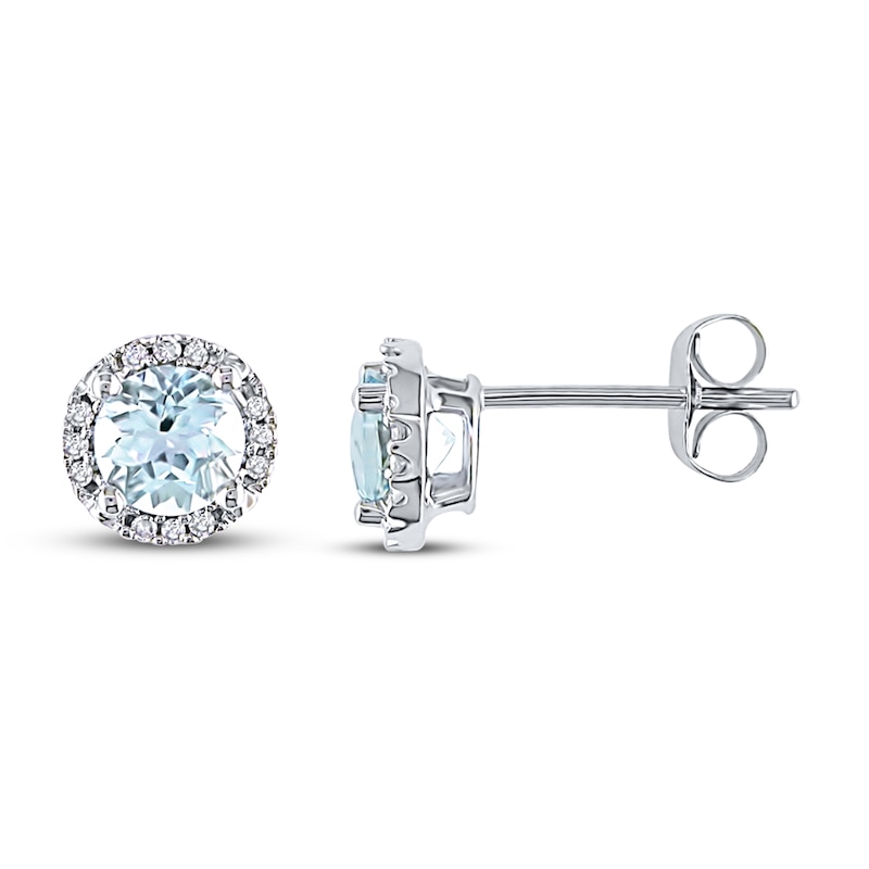 Main Image 1 of Aquamarine Earrings 1/15 ct tw Diamonds 10K White Gold