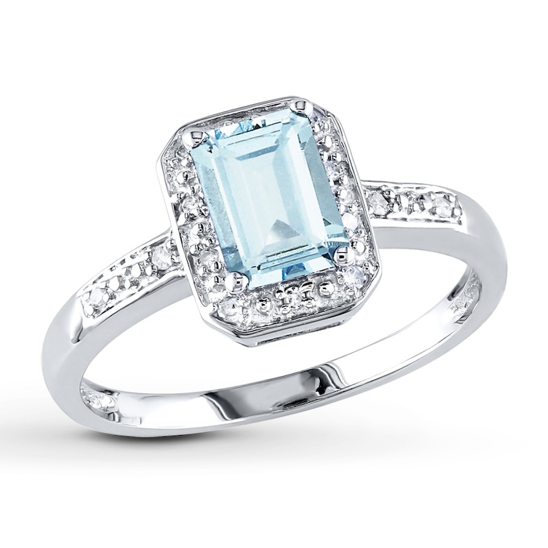 Main Image 1 of Aquamarine Ring 1/20 ct tw Diamonds 10K White Gold