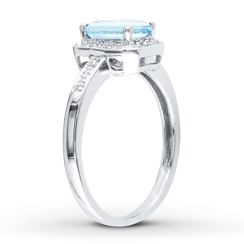 Main Image 2 of Aquamarine Ring 1/20 ct tw Diamonds 10K White Gold