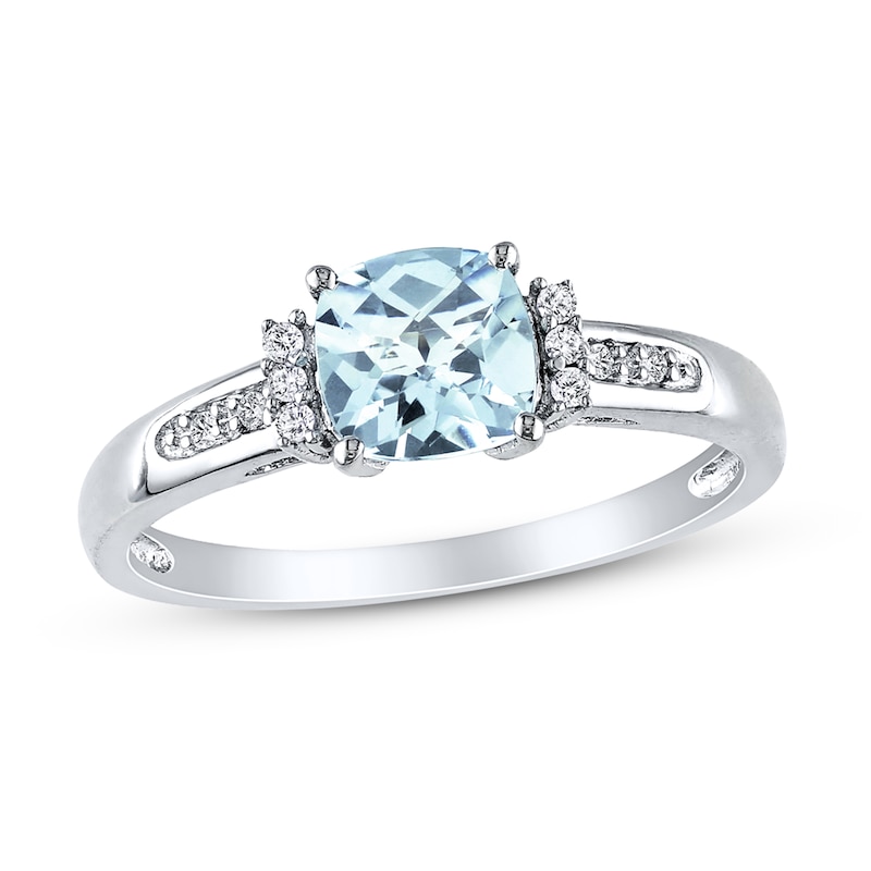 Main Image 1 of Aquamarine Ring 1/20 ct tw Diamonds Sterling Silver