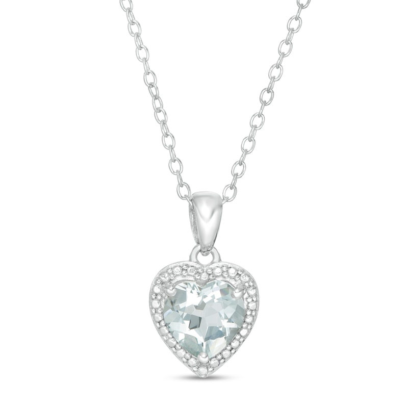 Main Image 1 of Aquamarine Heart Necklace Sterling Silver