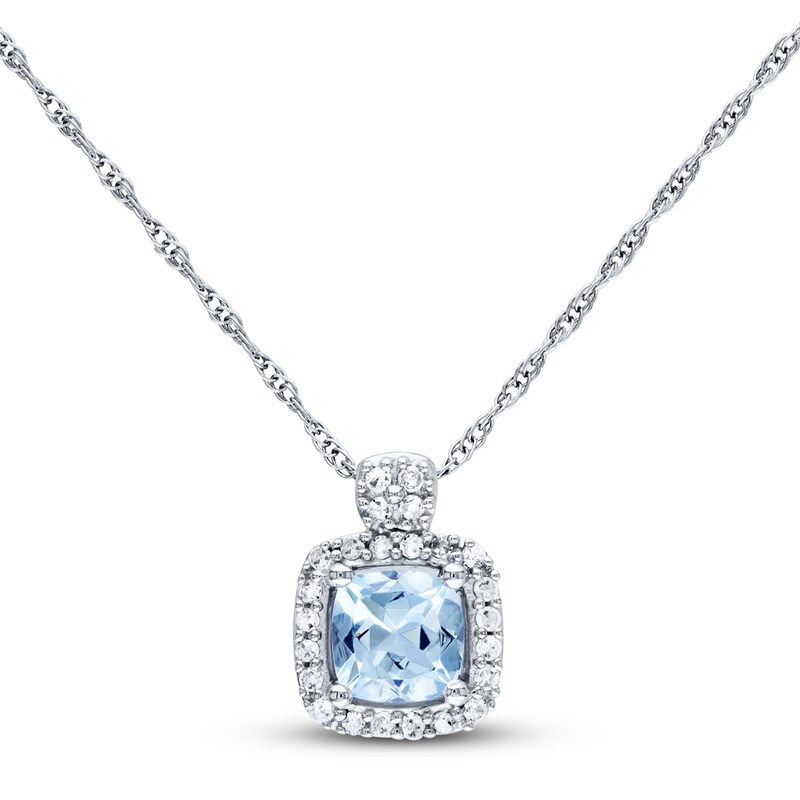 Main Image 1 of Aquamarine Necklace 1/10 ct tw Diamonds 10K White Gold