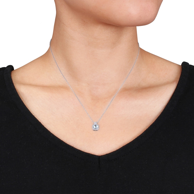 Main Image 2 of Aquamarine Necklace 1/10 ct tw Diamonds 10K White Gold