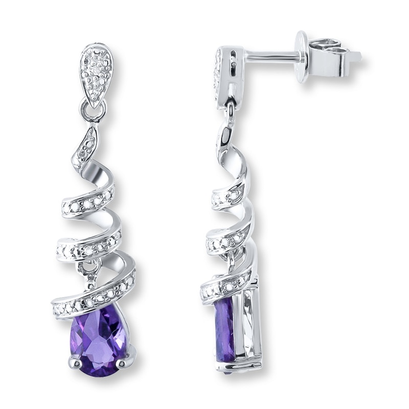 Main Image 1 of Amethyst Dangle Earrings Diamond Accents Sterling Silver