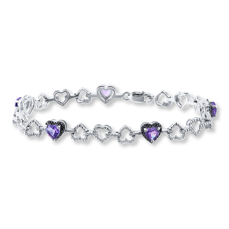 Main Image 1 of Amethyst Bracelet Black/White Diamonds Sterling Silver