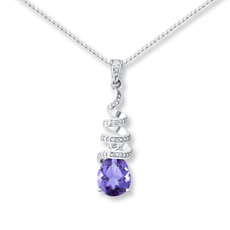 Main Image 1 of Amethyst Necklace Diamond Accents Sterling Silver