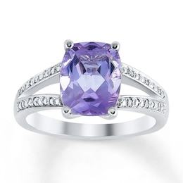 Amethyst Ring Diamond Accents Sterling Silver