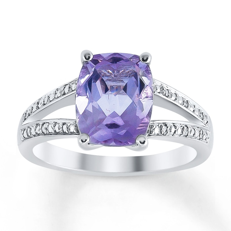 Main Image 1 of Amethyst Ring Diamond Accents Sterling Silver