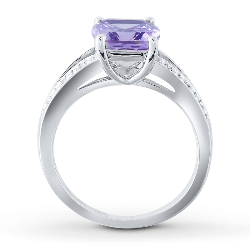 Main Image 2 of Amethyst Ring Diamond Accents Sterling Silver