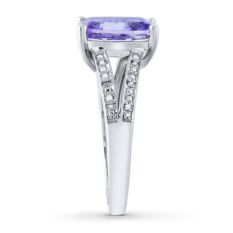 Main Image 3 of Amethyst Ring Diamond Accents Sterling Silver