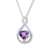 Thumbnail Image 1 of Amethyst Heart Necklace Diamond Accents Sterling Silver