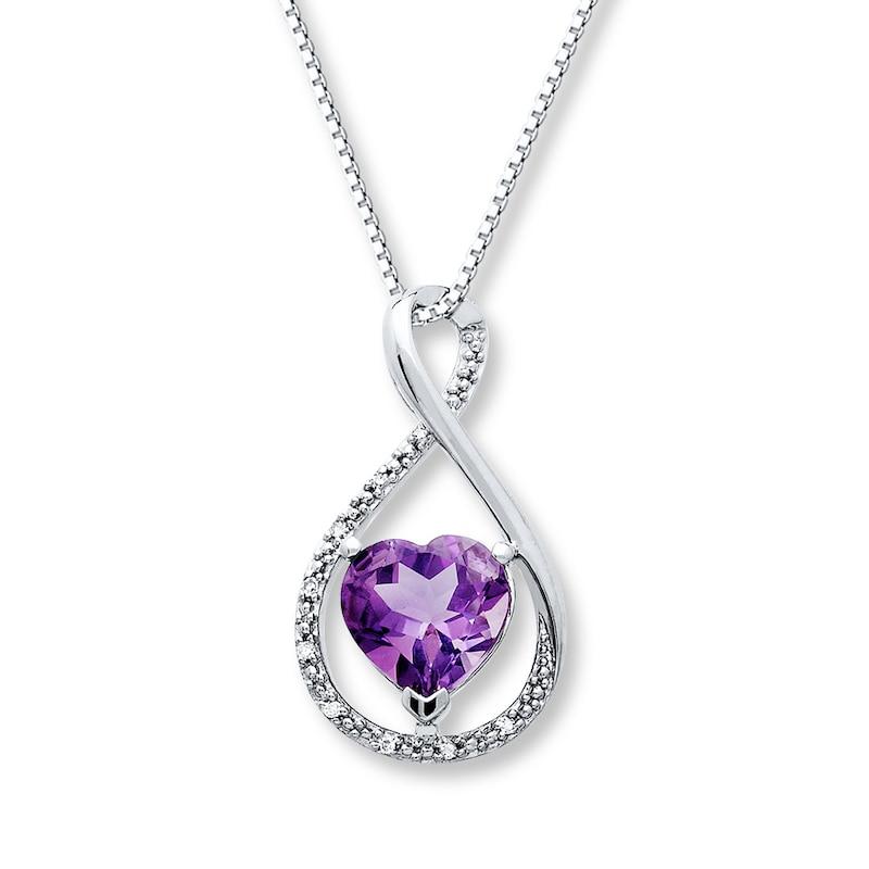 Main Image 1 of Amethyst Heart Necklace Diamond Accents Sterling Silver