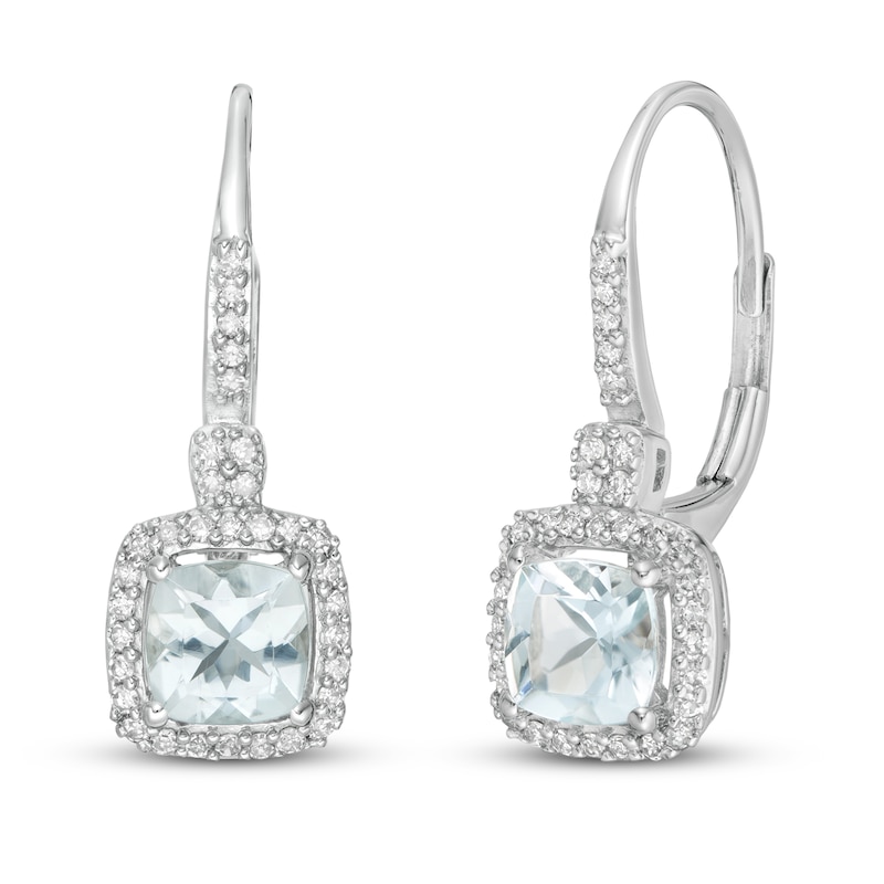 Aquamarine Earrings 1/5 ct tw Diamonds 10K White Gold