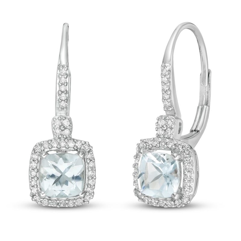 Main Image 1 of Aquamarine Earrings 1/5 ct tw Diamonds 10K White Gold