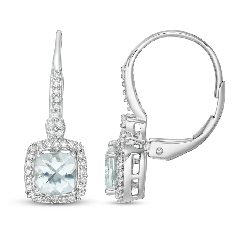 Aquamarine Earrings 1/5 ct tw Diamonds 10K White Gold