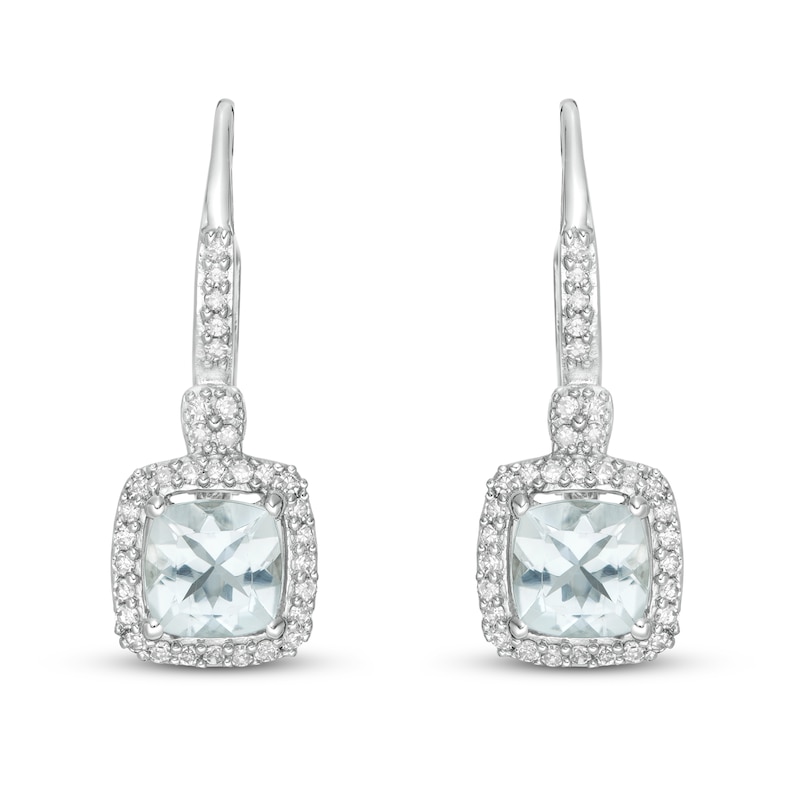 Aquamarine Earrings 1/5 ct tw Diamonds 10K White Gold