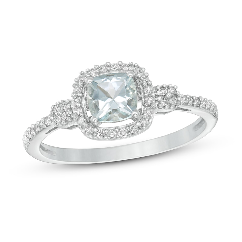 Main Image 1 of Aquamarine Ring 1/5 ct tw Diamonds 10K White Gold