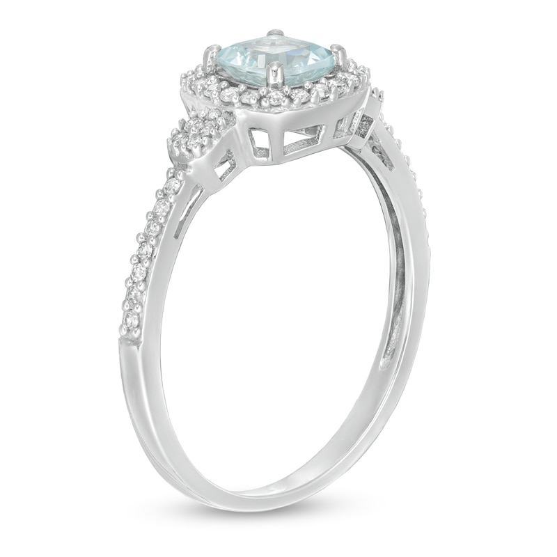 Main Image 2 of Aquamarine Ring 1/5 ct tw Diamonds 10K White Gold