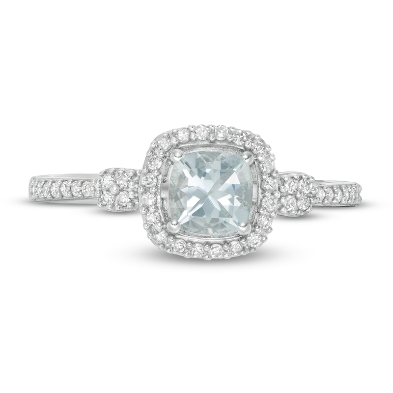 Main Image 3 of Aquamarine Ring 1/5 ct tw Diamonds 10K White Gold