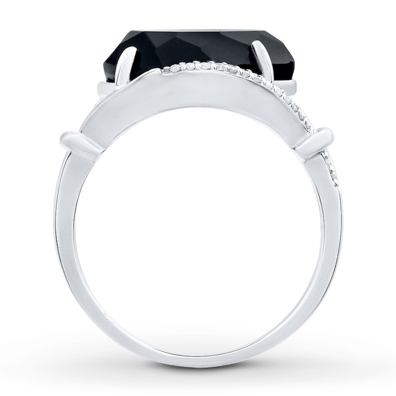 Black Onyx Ring 1/15 ct tw Diamonds Sterling Silver