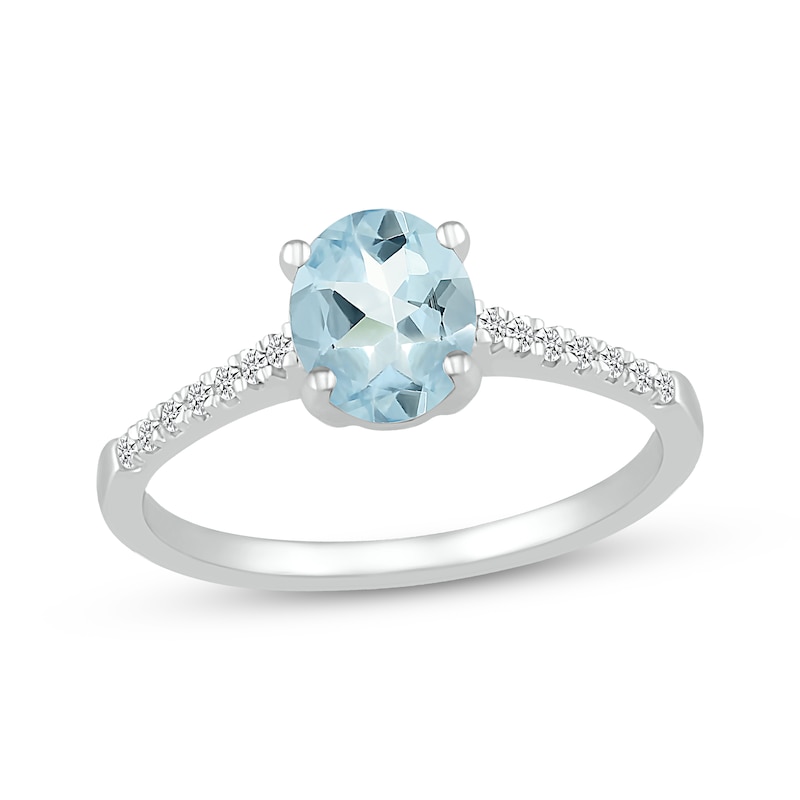 Main Image 1 of Aquamarine Ring 1/15 ct tw Diamonds Sterling Silver