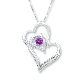 Amethyst Heart Necklace 1/15 ct tw Diamonds Sterling Silver