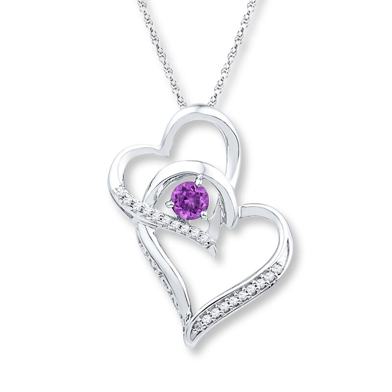 Main Image 1 of Amethyst Heart Necklace 1/15 ct tw Diamonds Sterling Silver