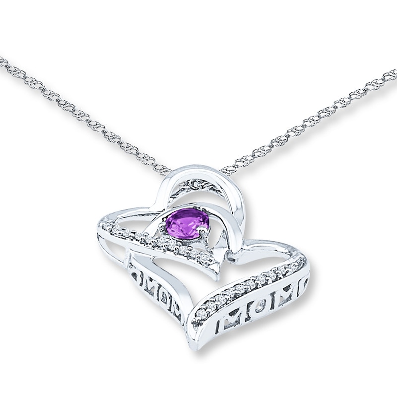 Main Image 2 of Amethyst Heart Necklace 1/15 ct tw Diamonds Sterling Silver