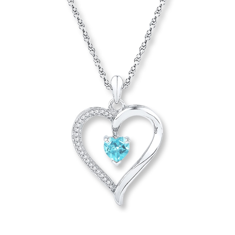 Main Image 1 of Aquamarine Necklace 1/10 ct tw Diamonds Sterling Silver