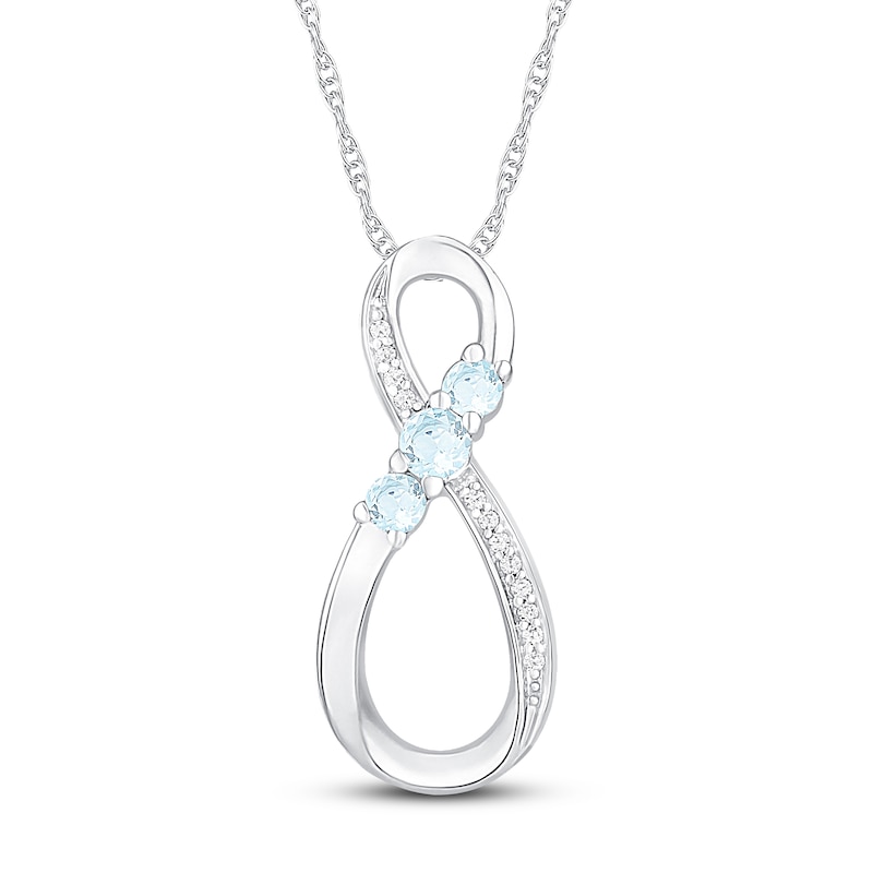 Diamond Infinity Necklace Aquamarine Sterling Silver
