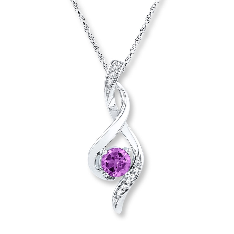 Main Image 1 of Amethyst Necklace Diamond Accents Sterling Silver