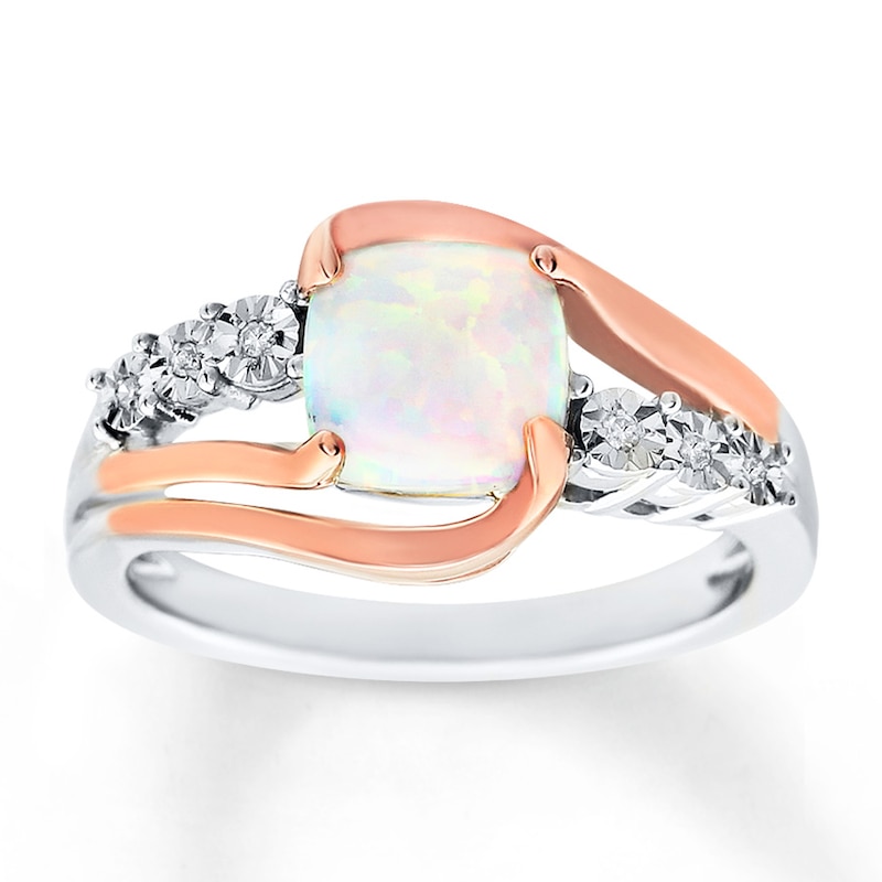 Lab-Created Opal Ring Diamond Accents Sterling Silver/10K Rose Gold