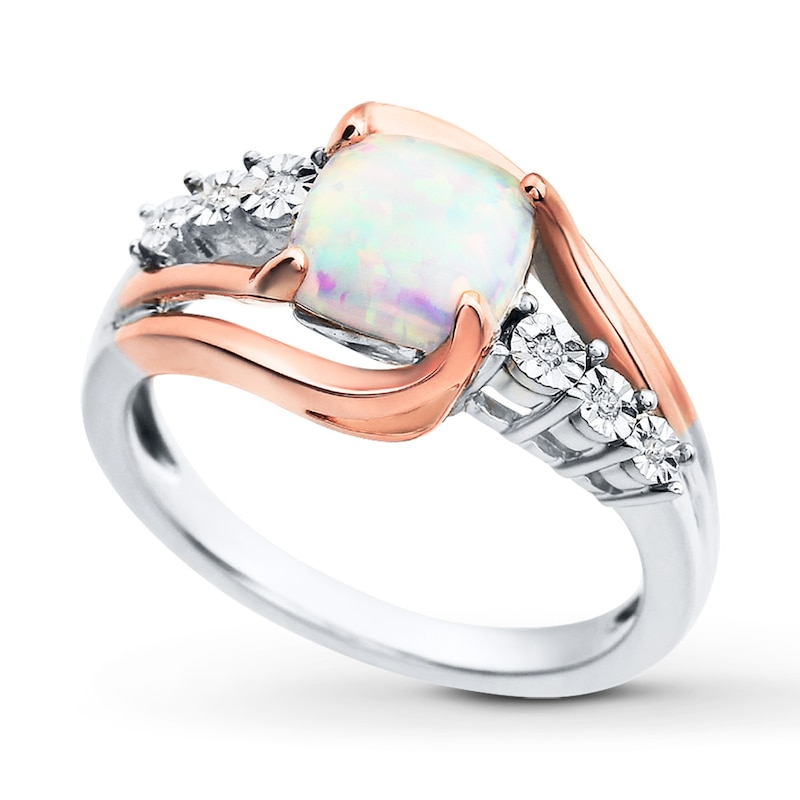 Lab-Created Opal Ring Diamond Accents Sterling Silver/10K Rose Gold