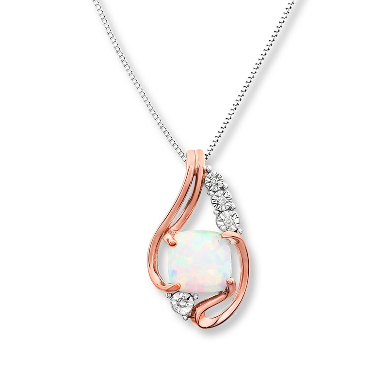 Main Image 1 of Lab-Created Opal Diamond Necklace Sterling Silver/10K Gold