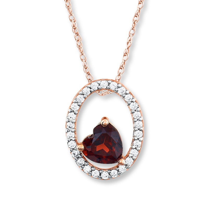 Lab-Created Garnet 1/10 ct tw Diamonds 10K Rose Gold Necklace