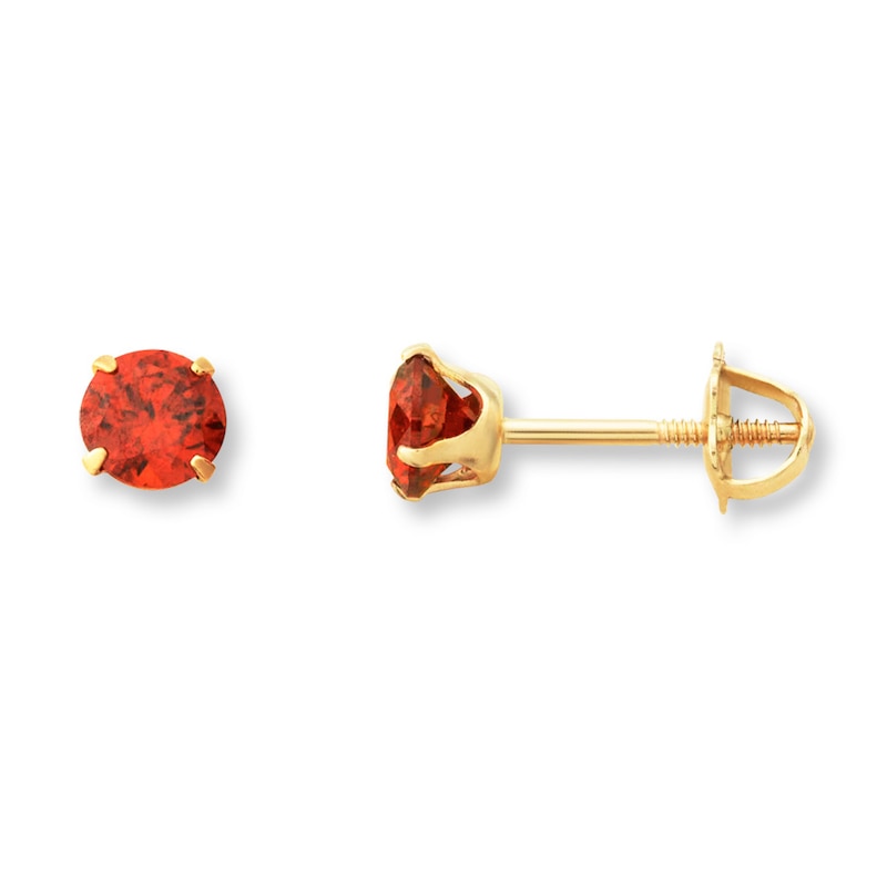Main Image 1 of Children's Stud Earrings Red Cubic Zirconia 14K Yellow Gold