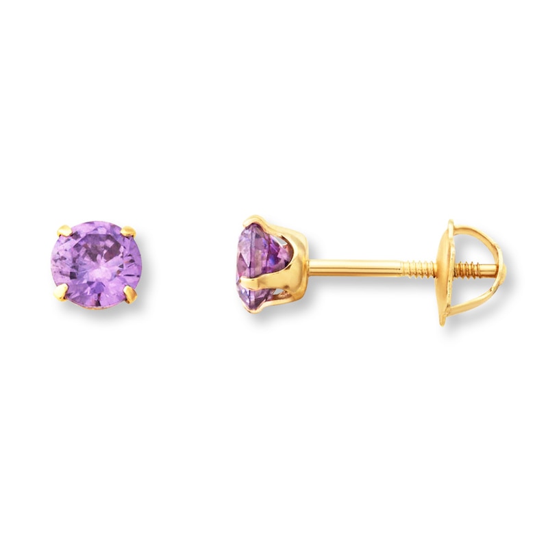 Main Image 1 of Children's Earrings Lavender Cubic Zirconia 14K Yellow Gold