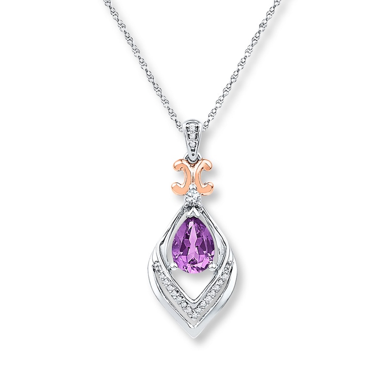 Main Image 1 of Amethyst Necklace 1/10 ct tw Diamonds Sterling Silver/10K Gold