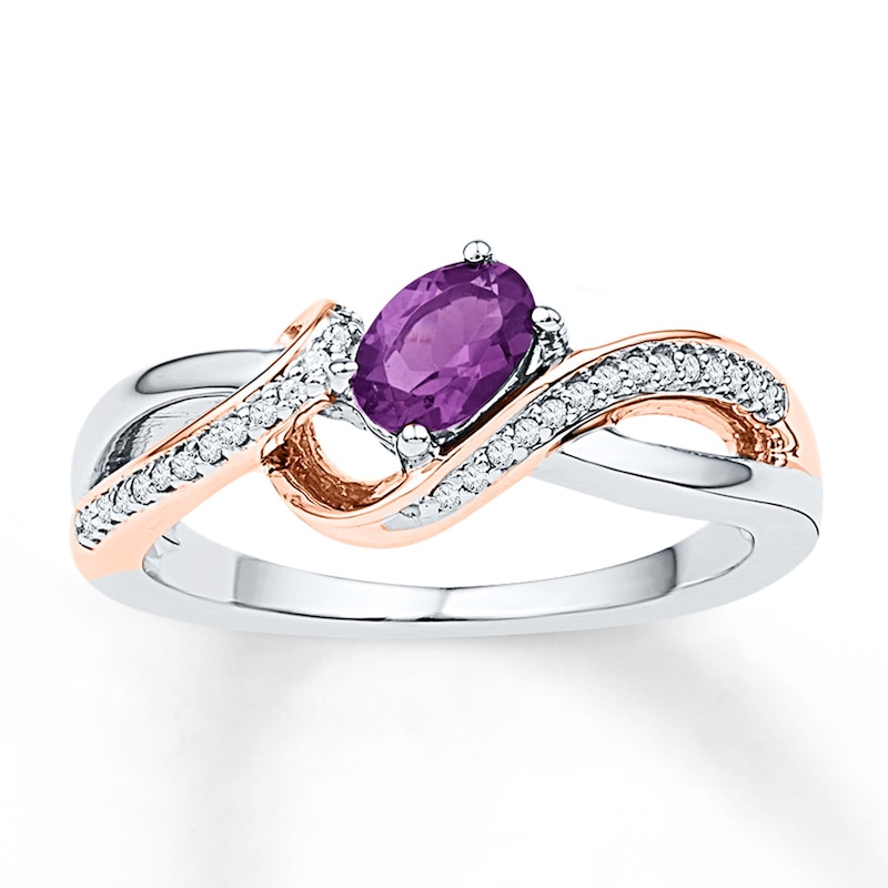 Main Image 1 of Amethyst Ring 1/15 ct tw Diamonds Sterling Silver/10K Gold
