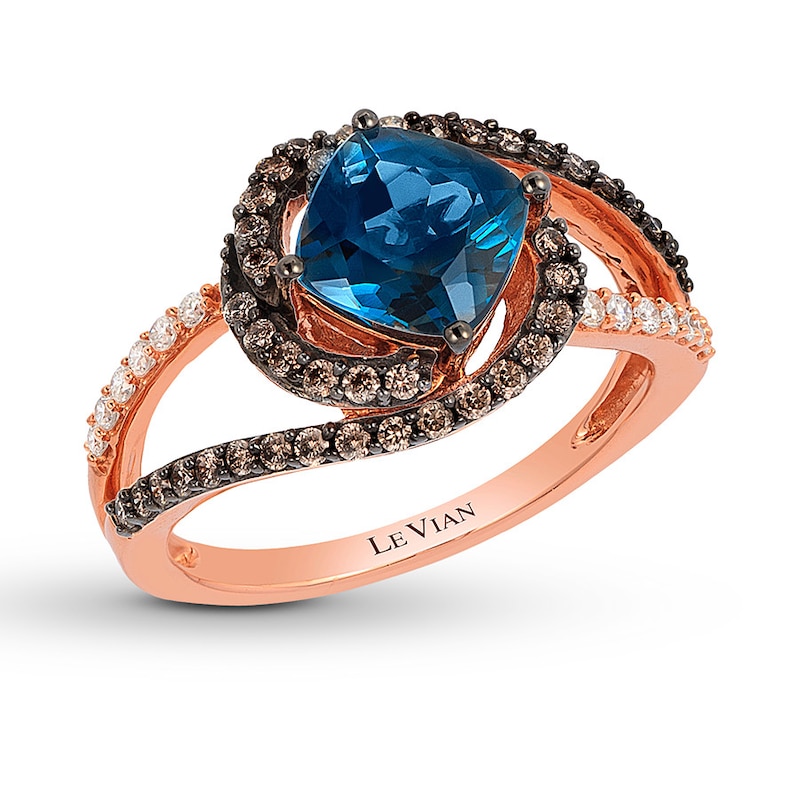 Main Image 1 of Le Vian Blue Topaz Ring 3/8 ct tw Diamonds 14K Strawberry Gold