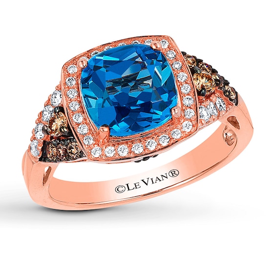 Le Vian Blue Topaz Ring 3/8 ct tw Diamonds 14K Strawberry Gold