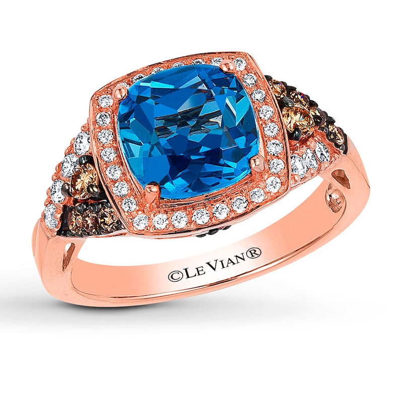 Le Vian Blue Topaz Ring 3/8 ct tw Diamonds 14K Strawberry Gold