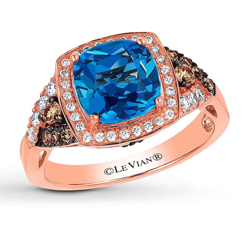 Main Image 1 of Le Vian Blue Topaz Ring 3/8 ct tw Diamonds 14K Strawberry Gold