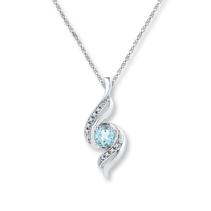 Main Image 1 of Aquamarine Necklace Diamond Accents Sterling Silver