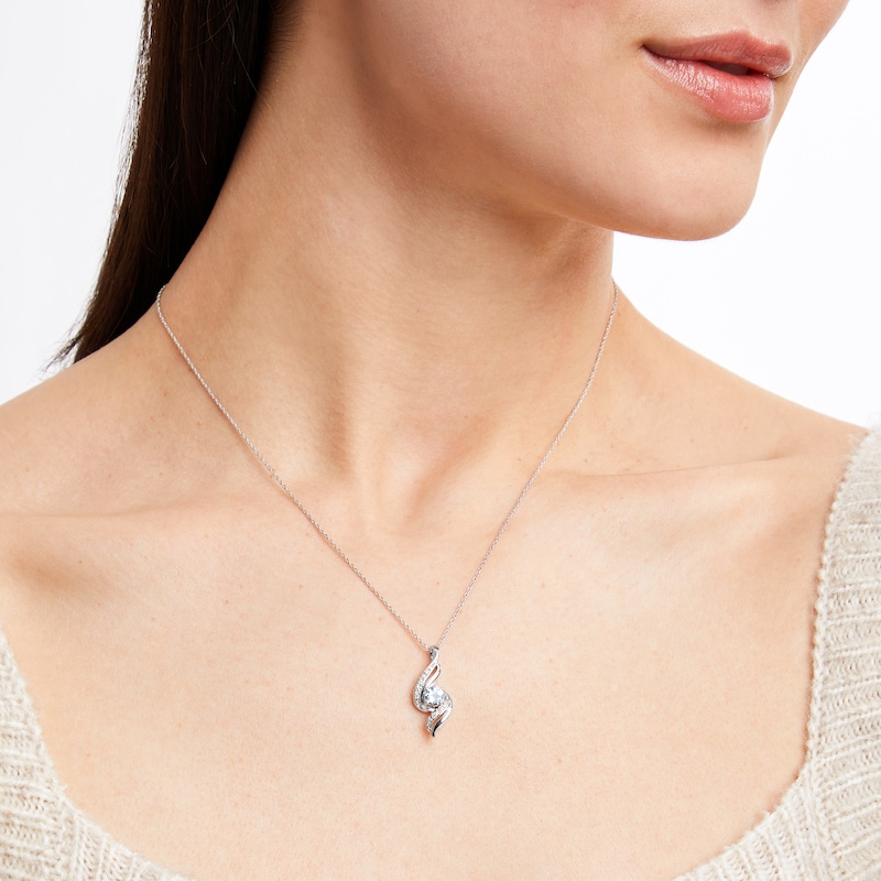 Main Image 2 of Aquamarine Necklace Diamond Accents Sterling Silver