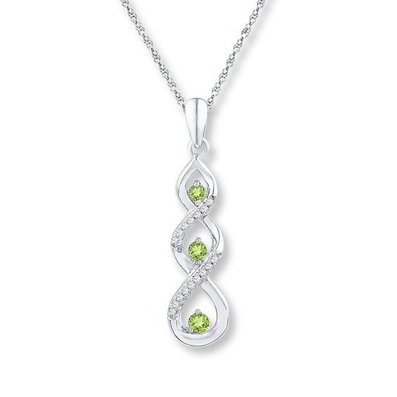 Peridot Necklace 1/15 ct tw Diamonds 10K White Gold