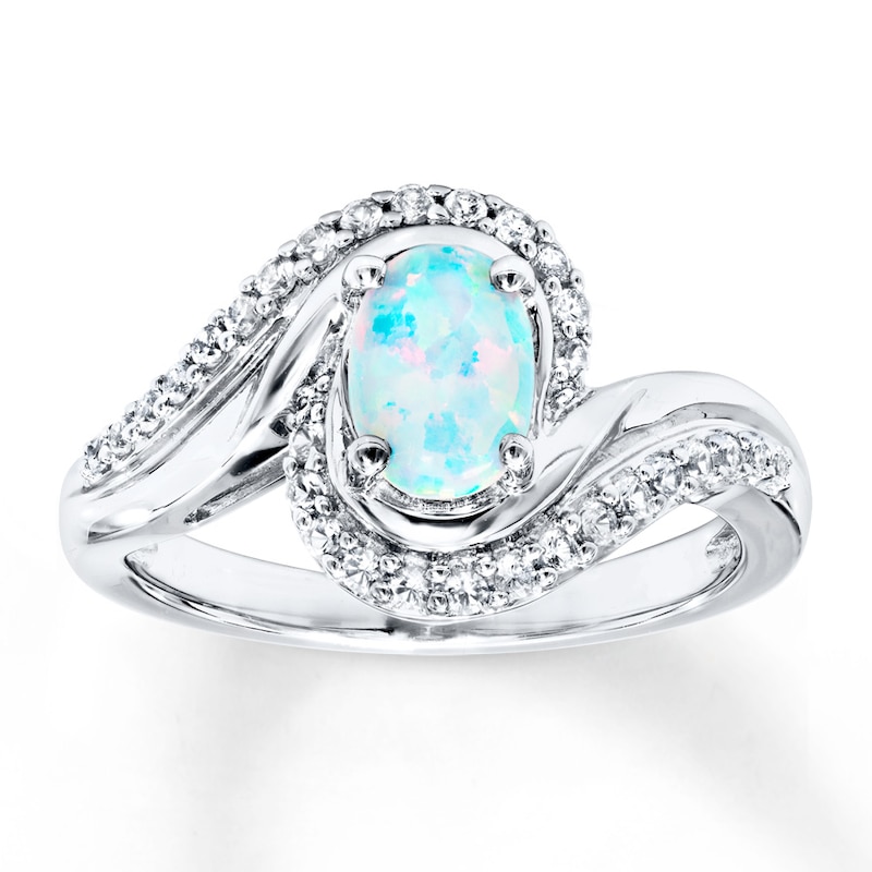 Main Image 1 of Lab-Created Opal Ring Lab-Created Sapphires Sterling Silver