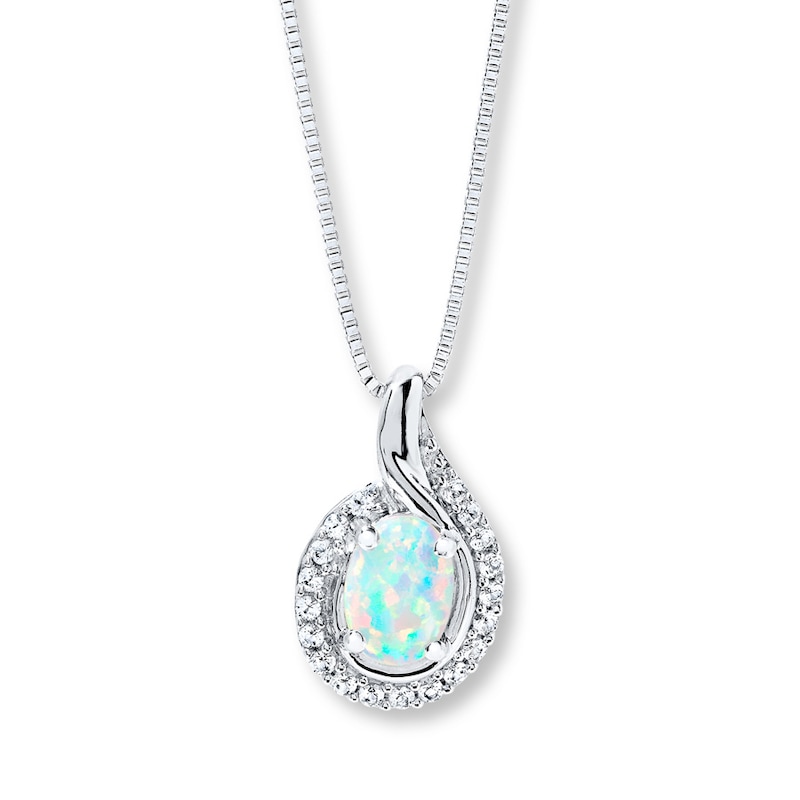 Lab-Created Opal Necklace Lab-Created Sapphires Sterling Silver